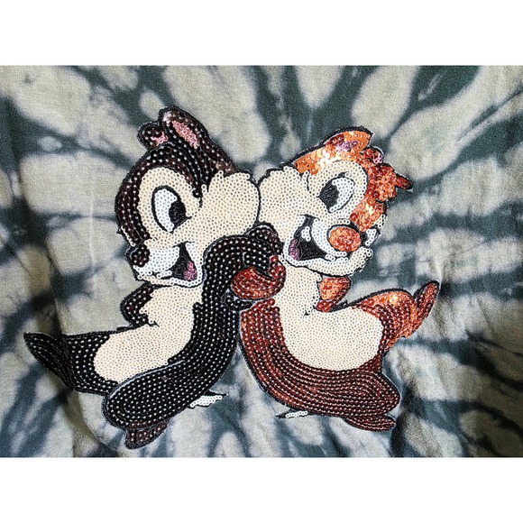 The Tiny Tee Chip & Dale Cropped Tie Dye Sequin T-Shirt Top Women's Large Camo - Picture 9 of 9